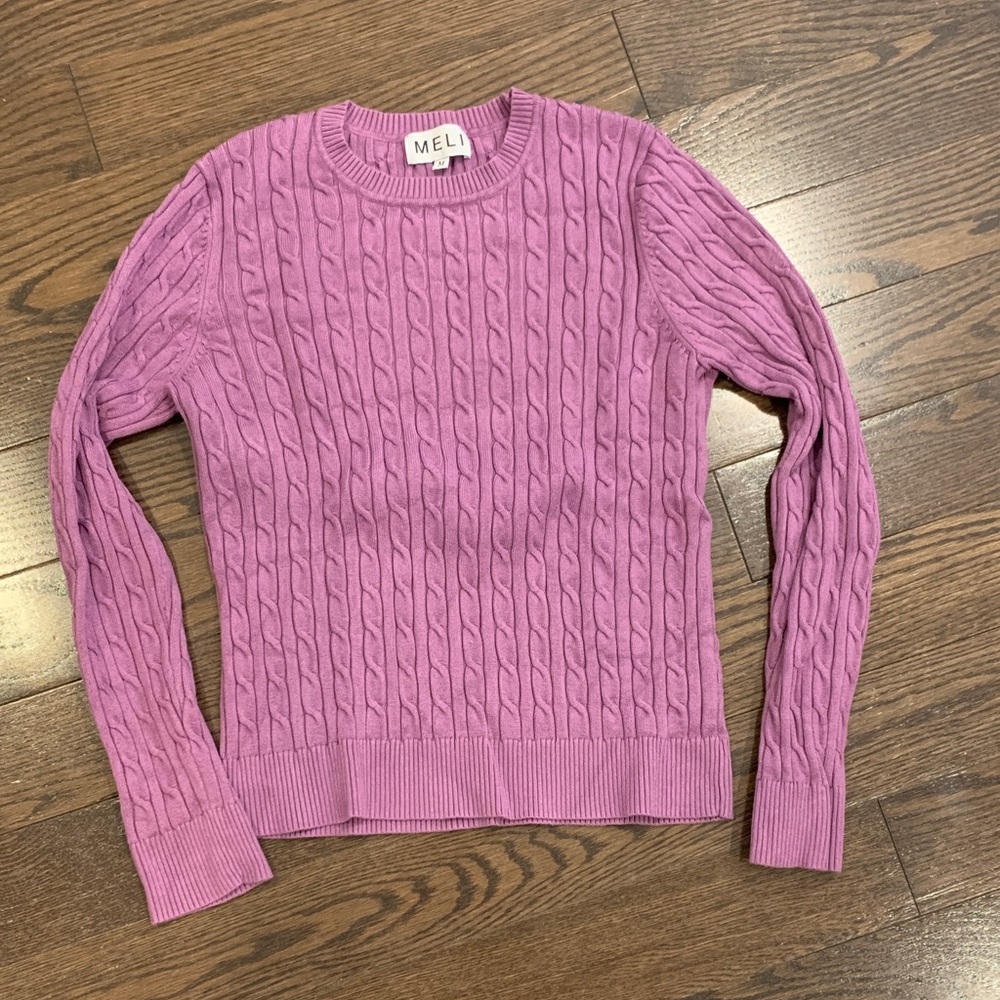 Classic Cable Crewneck Sweater in Pink